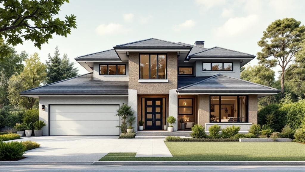 A modern home with smart technology integrated into its exterior maintenance