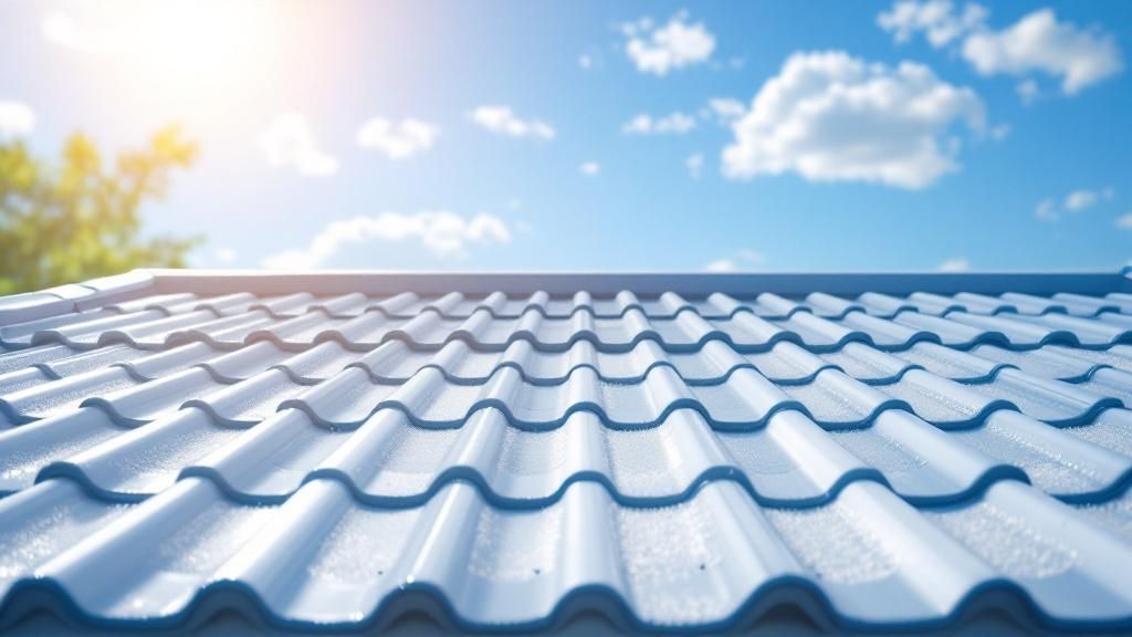 A clean and shiny roof with a bright sky, symbolizing the successful completion of the cleaning process.